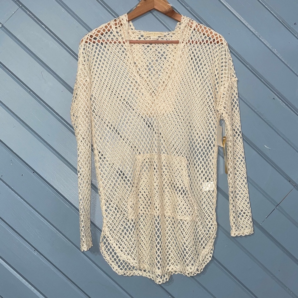 Green Dragon Nice Catch Cream Swim Open Knit Mesh Cover-Up